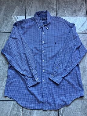 Polo Ralph Lauren Yarmouth Mens Blue/White Check Embroidered Dress Shirt 17.5/35